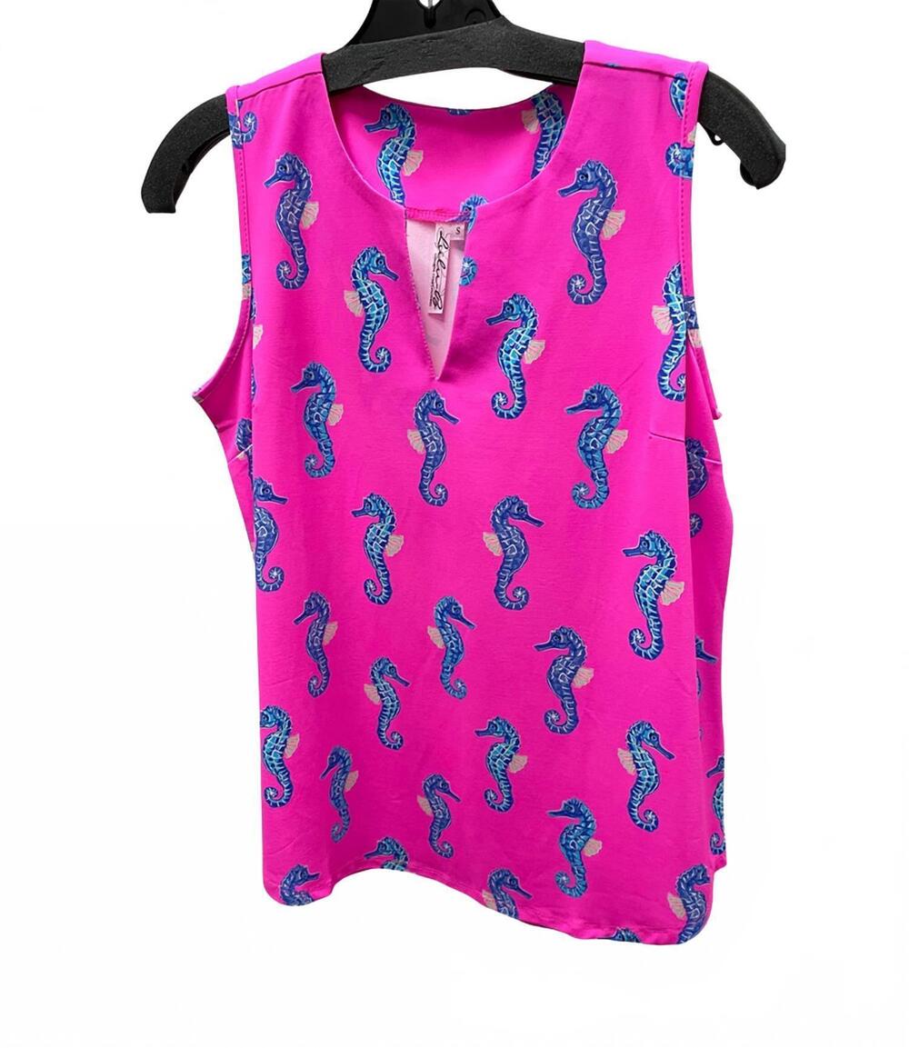 NEW LULU-B keyhole v-neck tank top in hot pink seahorse